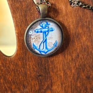 Boutique Glass dome ANCHOR graphic necklace